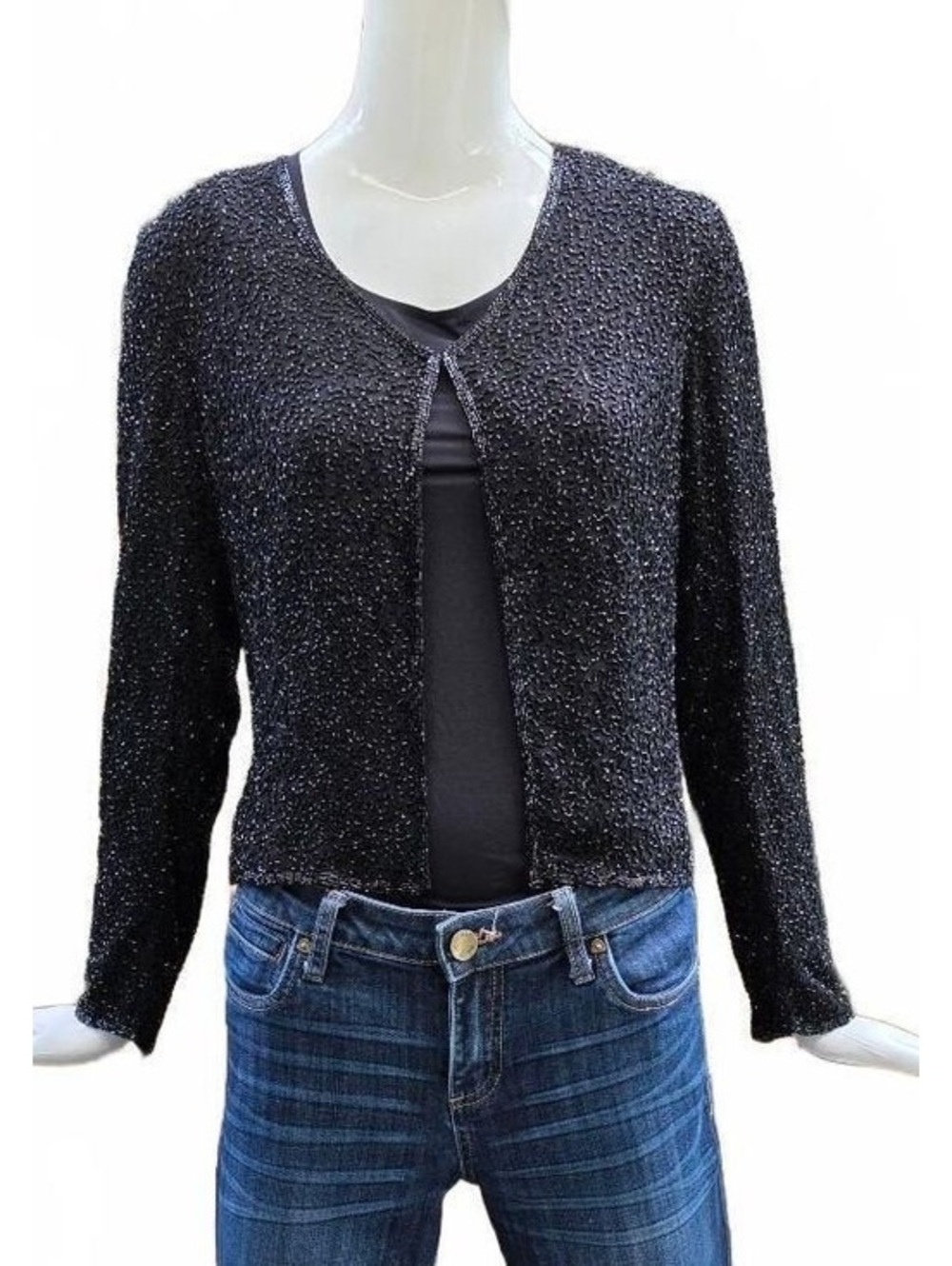 Holt Renfrew Vintage Heavily Beaded Black Silk Jacket Lined Small - Picture 9 of 10